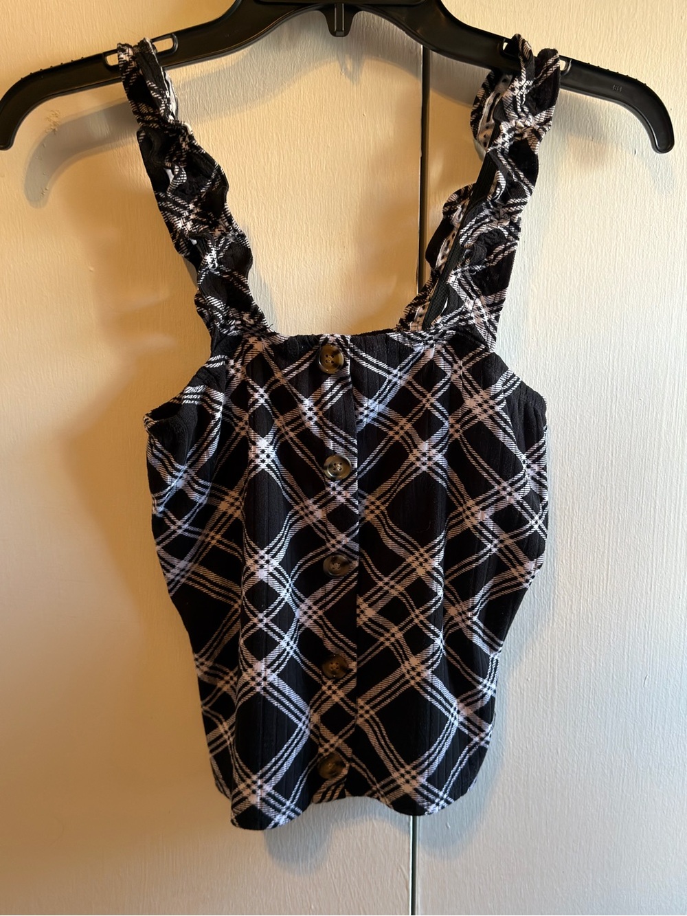 No Boundaries Black and White Plaid Button-Front Camisole
